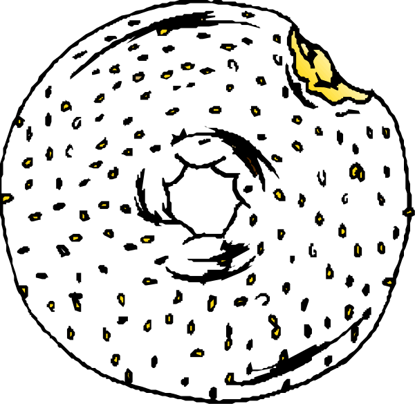 The black and white illustration shows a cross section of an apple with seeds visible inside it.
