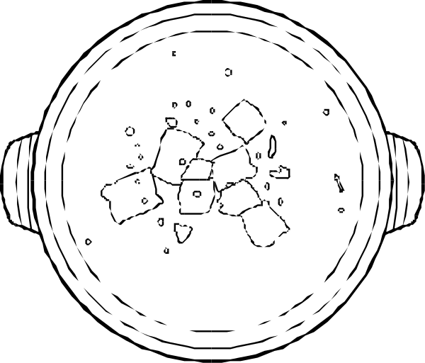 The black and white illustration shows a bowl with ice cubes inside it on top of what appears to be an oven door handle.