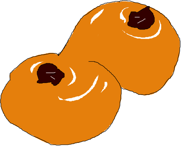 The image shows three orange fruits with chocolate chips on top of them against a white background.