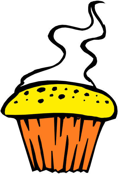The image shows a cartoon cupcake with an icing swirl on top of it against a black background. There is no text present in this clip-art image. It's simple yet cute, and would be great for various uses like greeting cards or decorations! Enjoy your day! :D