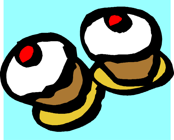 The image shows a cartoon of three cupcakes with eyes on them placed next to each other against a blue background; there is no text present in this clip-art illustration.