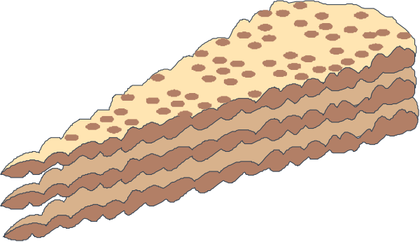 The image shows a slice of cake with frosting on top placed next to an ice cream cone that has sprinkles around it against a black background.