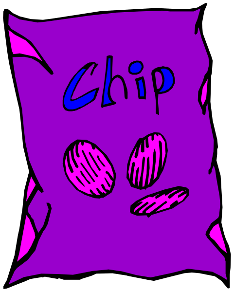 The image shows a purple bag of chips with two visible potato chip shapes on it against a white background.
