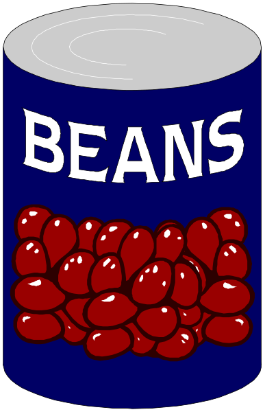 The image shows a can of beans with jellybeans on top next to it.