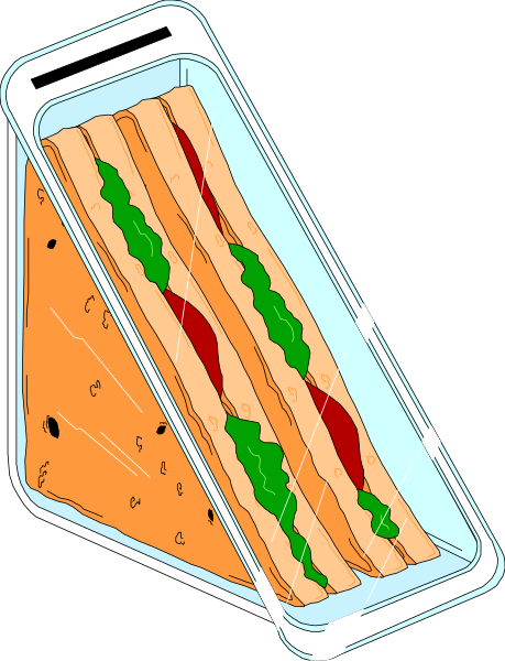 The illustration shows a smartphone with an open case revealing two sandwiches inside it on display for sale against a black background.
