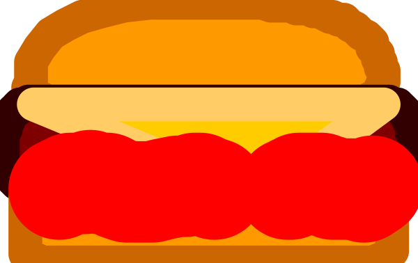 The image shows a cartoon depiction of two hamburgers with melted cheese on top against an orange background that resembles flames; there is no text present in this clip-art illustration, and it does not provide any additional context about objects or actions beyond what has been described.