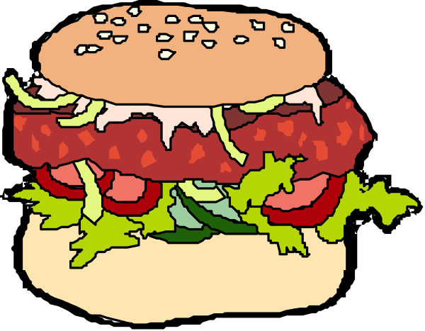 The image shows two hamburgers with lettuce on them placed side by side against a black background; there is no text present in this clip-art illustration.