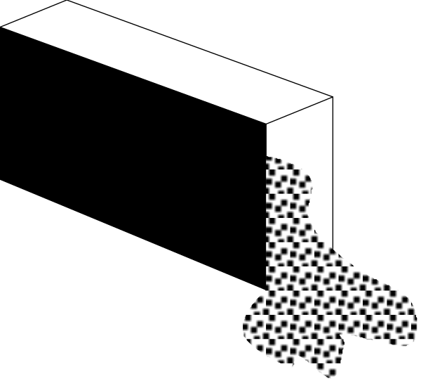 The black and white illustration shows a pipe with several holes along its length from which numerous dots of varying sizes emerge in an upward direction towards what appears to be a larger dot atop it on the right side, suggesting some sort of flow or emission process.