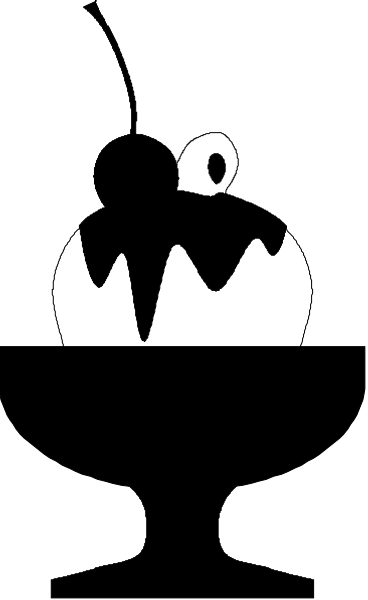 The image shows a black and white pixelated representation of an ice cream cone with two scoops on top against a gray background.