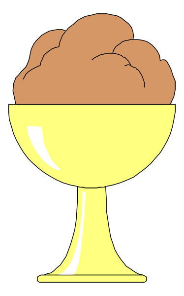 The image shows a cartoon depiction of an orange chalice with two handles on either side filled to varying degrees with what appears to be brown liquid atop it; in front is a large cluster of grapes, suggesting wine being poured into the cup from above or below viewer's perspective.