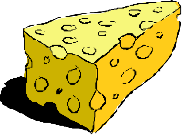 The image shows a slice of cheese with holes on it against a black background.