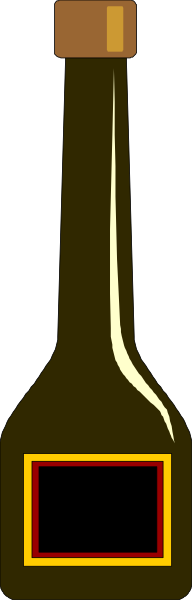 The image shows a bottle of wine with an orange label on it against a gray background.