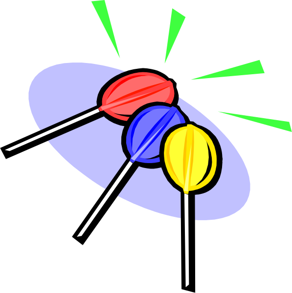 The image shows a collection of four colorful pins with different designs on them clustered together against an unadorned background; there is no text present in this clip-art illustration.