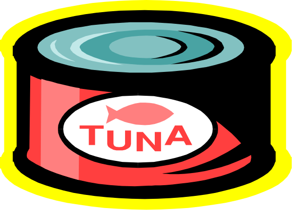 The image shows a cartoon depiction of two cans with labels "TUNA" on them placed next to each other against a plain background.