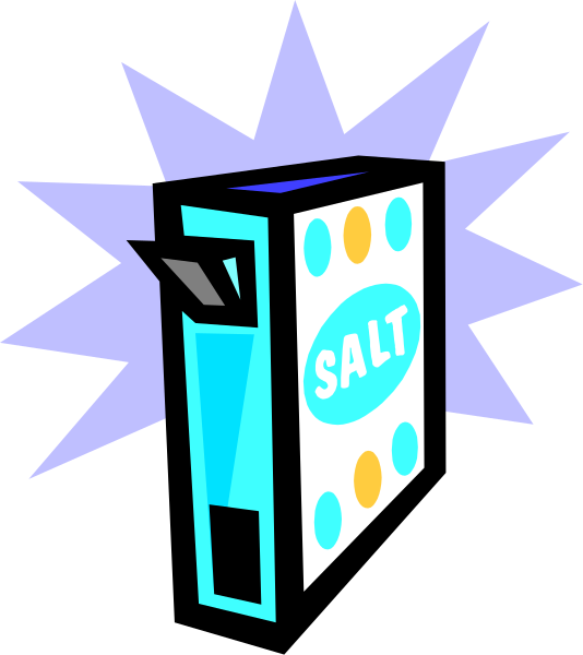The image shows a cartoon depiction of an old-fashioned soda machine with "SALT" written on it in blue letters against a purple background inside what appears to be a white speech bubble, suggesting that this is part of some sort of message or advertisement.