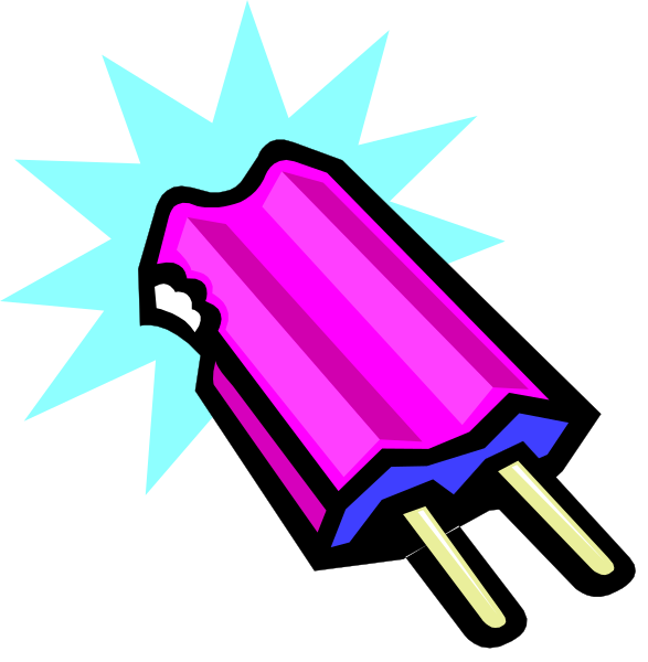 The images show a purple popsicle with two different designs: on top is an ice cream cone shape; below it appears to be melting into three separate pieces of candy that resemble sticks in their design, each one attached by what looks like toothpicks or skewers at the bottom.