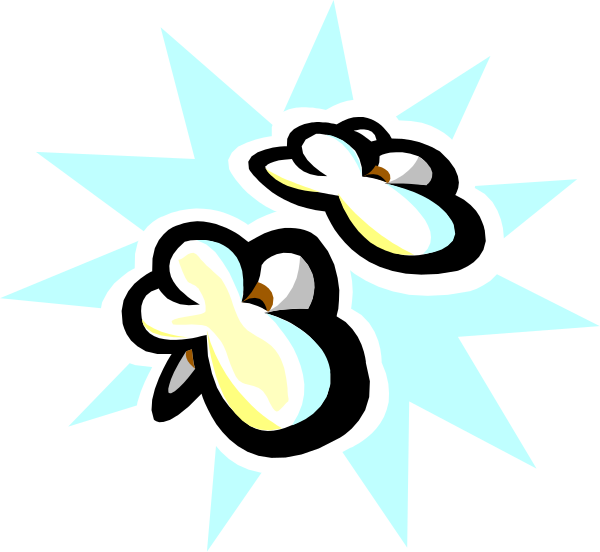The image shows two cartoon bees flying towards a bright explosion with lightning bolts emanating from it against an otherwise dark background.