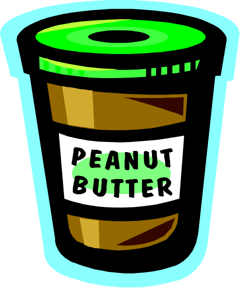 The image shows a cartoon depiction of an open jar labeled "PEANUT BUTTER" with text that reads "Peanut Butter."
