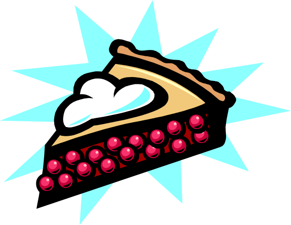 The image shows a cartoon depiction of an apple pie with cherries on top floating above it against a blue sky background; there is also what appears to be lightning bolt-like energy emanating from beneath, suggesting motion and power.