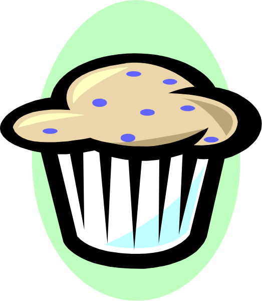 The image shows a cartoon cupcake with blueberry topping inside an oval frame that resembles a stylized cookie shape.