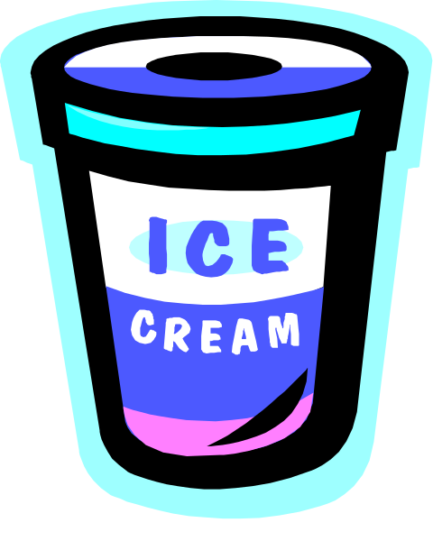 The image shows a cartoon depiction of an ice cream cup with "ice cream" written on it next to what appears to be a blue drink labeled as "blue raspberry."
