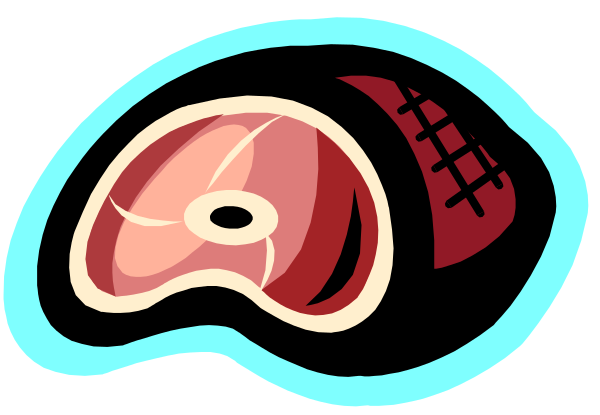 The image shows a stylized graphic of two pieces of meat with an eye design on them placed next to each other against a dark background.