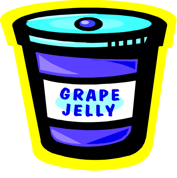 The image shows a cartoon depiction of an ice cream cone with grape jelly on top placed next to what appears to be a blue bucket labeled "Grape Jelly."