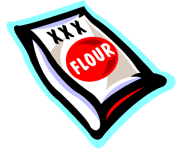 The image shows a cartoon depiction of two items: on top there is an open package labeled "FLOUR," with its contents visible; below it lies another item that appears to be a small bag containing what looks like condoms, which have been marked as being used or consumed by the word "XXX" written across them.