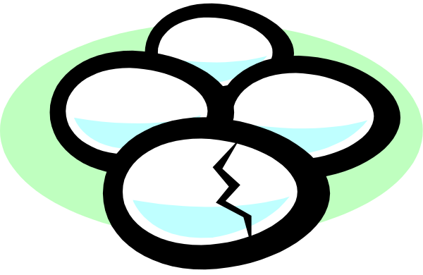 The image shows a cartoon of three eggs with cracks on them placed next to each other against an unseen background.