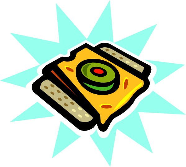 The image shows a stylized graphic of an open sandwich with various ingredients inside it, set against a dark background that has sparkles around its edges to give off a magical effect.