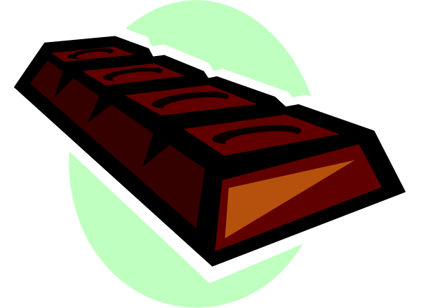 The image shows a cartoon of two chocolate bars with text on them that reads "CANDY" atop each bar; one is labeled as "MILK CHOCOLATE," while the other says "DARK."