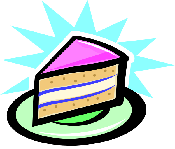 The image shows a slice of cake with blue frosting on top placed next to an explosion graphic that is emitting sparkles in various directions.