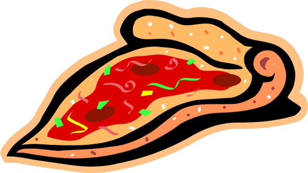 The image shows a slice of pizza with sauce on top placed next to an open book that appears to be about pizzas.