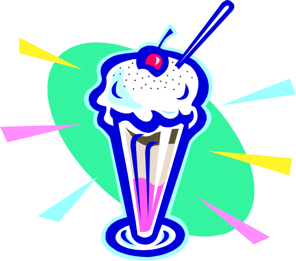 The image shows a colorful cartoon of an ice cream sundae with whipped cream on top, served inside what appears to be a paper cup holder against a background that resembles neon lights in various shades and patterns.