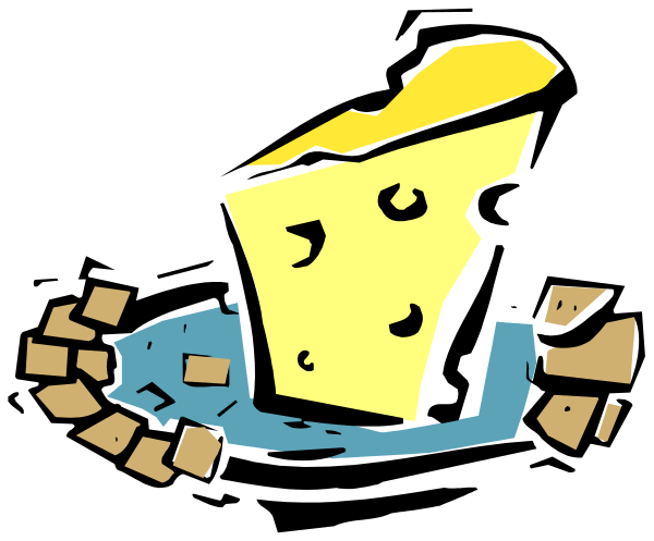 The image shows a cartoon of an ice cream cone with two scoops on top sitting next to what appears to be a cupcake in front of some crumbling blocks that resemble bricks falling into water, creating ripples around them; there is no text present within the clip-art.