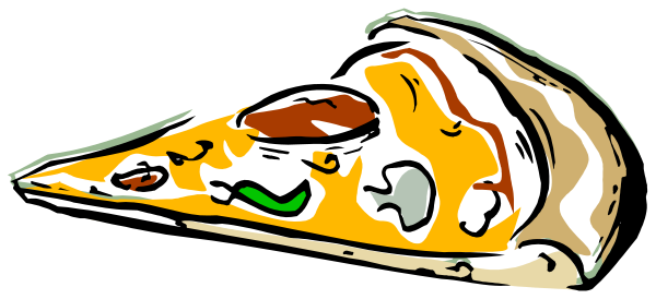 The image shows a slice of pizza with various toppings on it placed against a dark background.