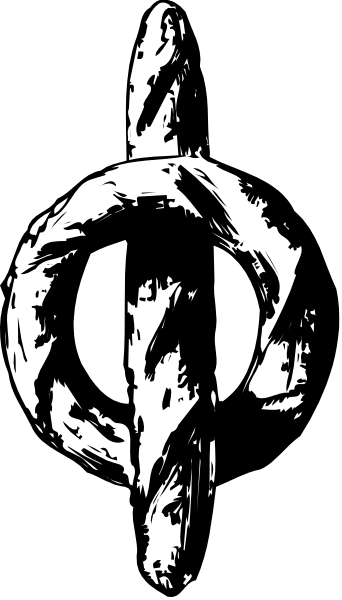 The black and white photo shows a logo with an eye design inside it on top of what appears to be a stylized letter 'H'.