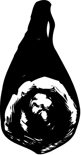 The black and white photo shows a person's face with an object that resembles a bird above it.