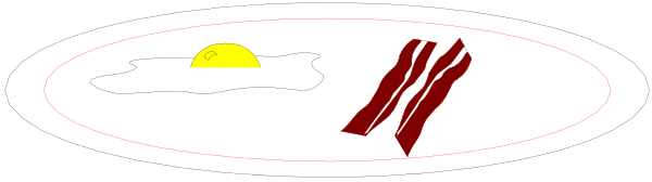 The picture shows a plate with two eggs on it next to an open book that has been partially eaten by someone who left behind crumbs of food around them while eating breakfast in bed.