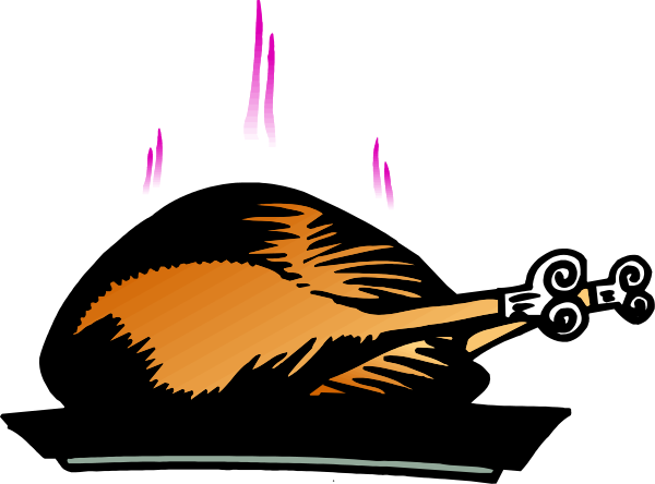 The image shows a cartoon turkey with its wings spread out against an animated background that includes fireworks exploding above it.