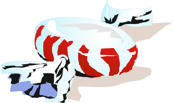 The image shows a candy cane with red stripes on top of what appears to be an ice cream cone-shaped object in black and white tones against a dark background.