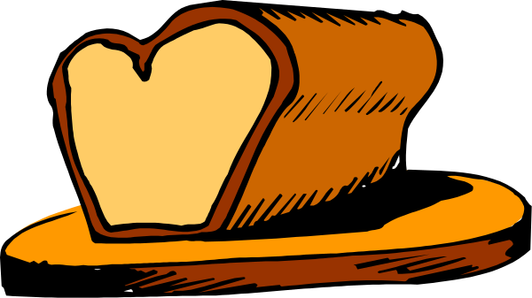 The cartoon shows a slice of bread with butter on top inside an open loaf of bread that is placed next to it in front view.
