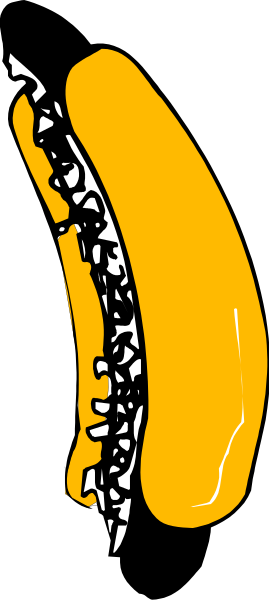 The image shows a hot dog with teeth marks on it against an abstract background that appears to be made up of small squares in various shades of gray.