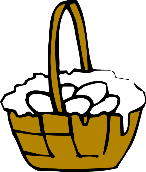 The image shows a cartoon of an Easter basket filled with laundry detergent tablets placed on top of it.