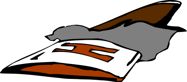 The image shows a black and white illustration of an open book with pages that appear to be blank; there is no text visible in this clip-art version.