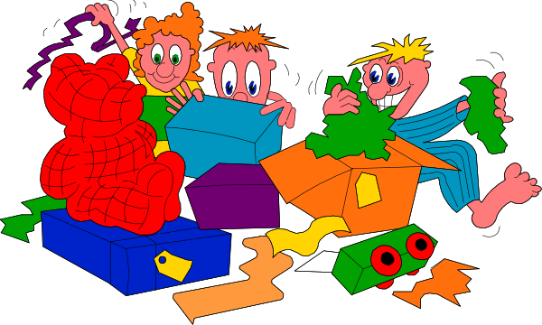 The image shows a cartoon of three children playing with colorful building blocks that resemble Legos; there's also an adult figure standing behind them who appears to be supervising their playtime.