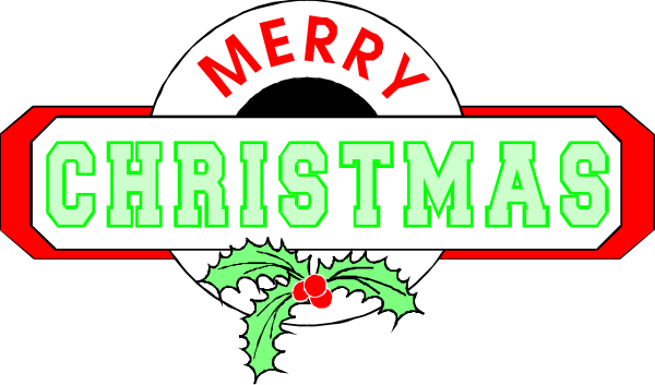 The image features a Christmas greeting card with text that reads "Merry Christmas" at top center above an illustration of holly leaves on either side in green coloring against red backgrounds; below this, there is another line of white and black stripes followed by two poinsettias.
