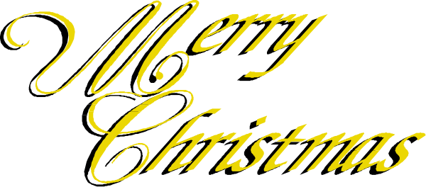 The image shows a Christmas greeting with text that reads "Merry christmas" on top of an illustration featuring cursive script in yellow against a black background at bottom center.