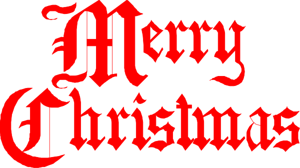 The image shows a Christmas greeting with text that reads "merry christmas" above an illustration of Santa Claus in red suit holding presents against a white background.