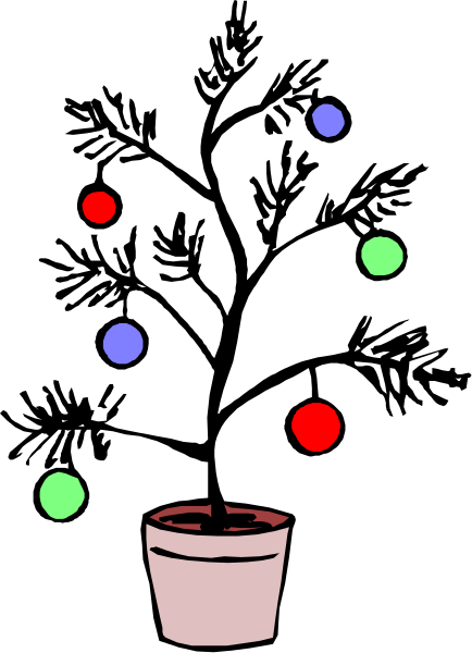 The black and white photo shows a Christmas tree with colorful lights on it next to an empty cup that appears red due to lighting conditions in front of which is placed another object resembling a candle holder but without any candles, all set against a dark background.